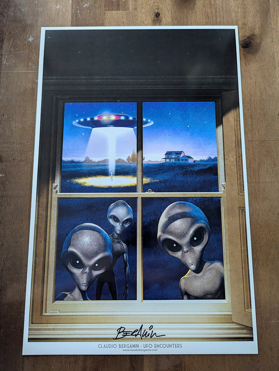 Alien Encounters I - Greys at the Window, Signed Art Prints