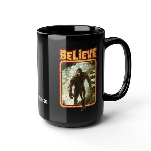 Retro Bigfoot Black Mug, 15oz