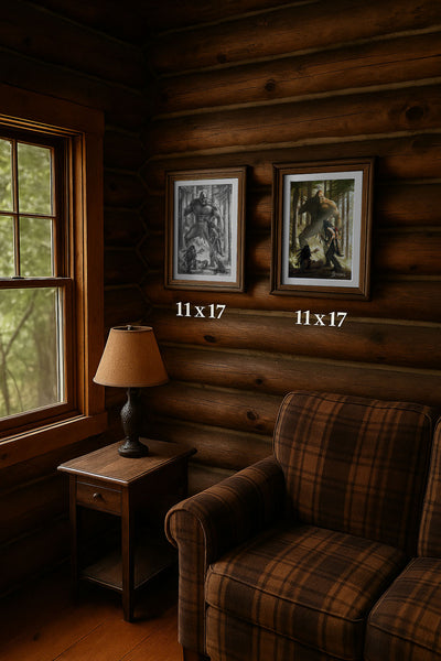 Sasquatch Vs Crow hunters. Pencil Sketch