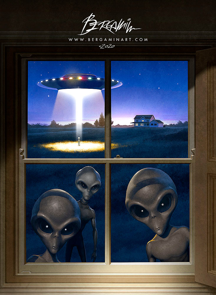 Alien Encounters I - Greys at the Window, Signed Art Prints
