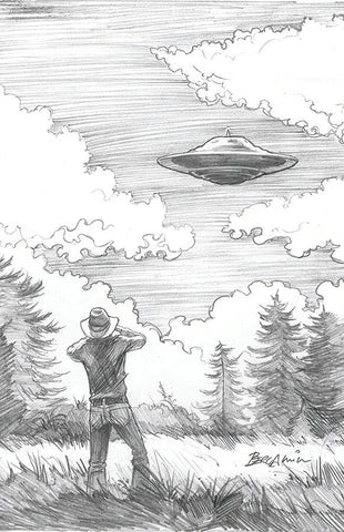 Alien Encounters 4 - Cowboy and Flying Saucer, Signed Art Print