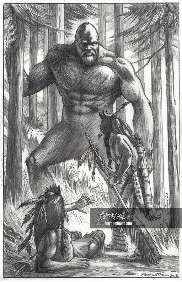 Sasquatch Vs Crow hunters. Pencil Sketch